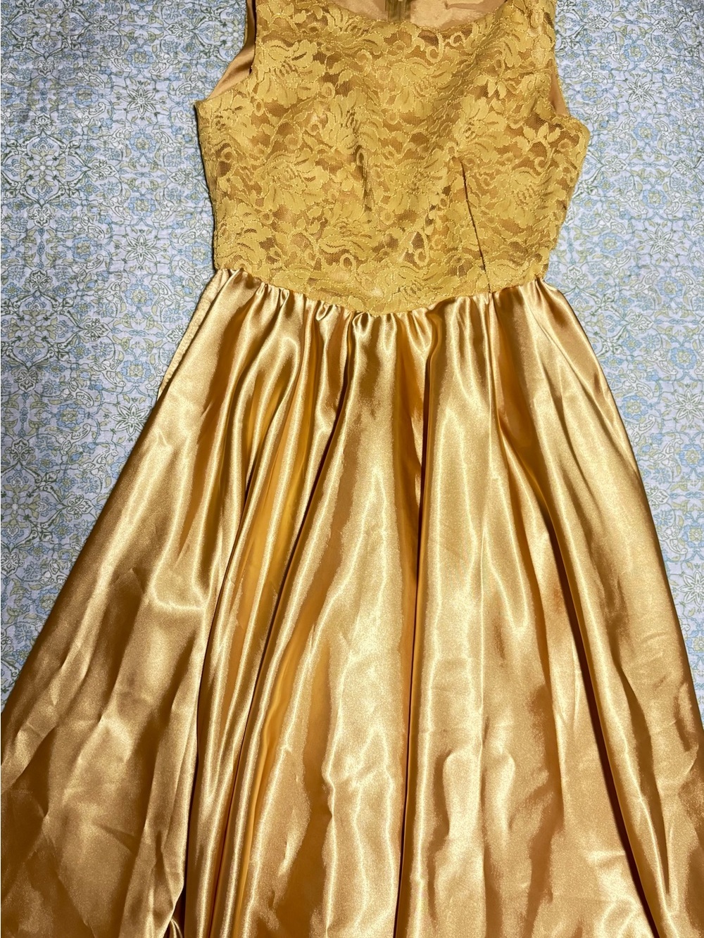 Gold Lace & Satin A-Line Prom Dress by